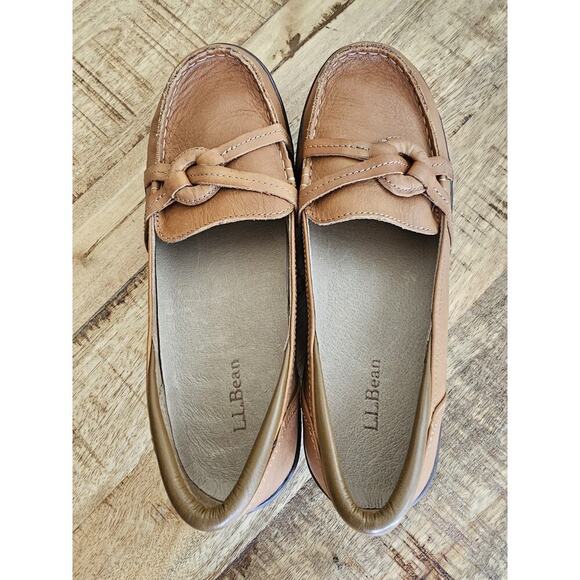 LL Bean Women's Tan Leather Slip On Loafer Wedge Shoes Size 8 - Picture 11 of 11